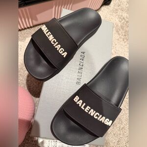 Balenciaga Black Logo Slides